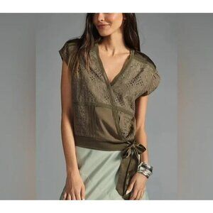 Anthroplogie Tiny Tatiana Olive‎ Green Wrap Top Size XS Petite